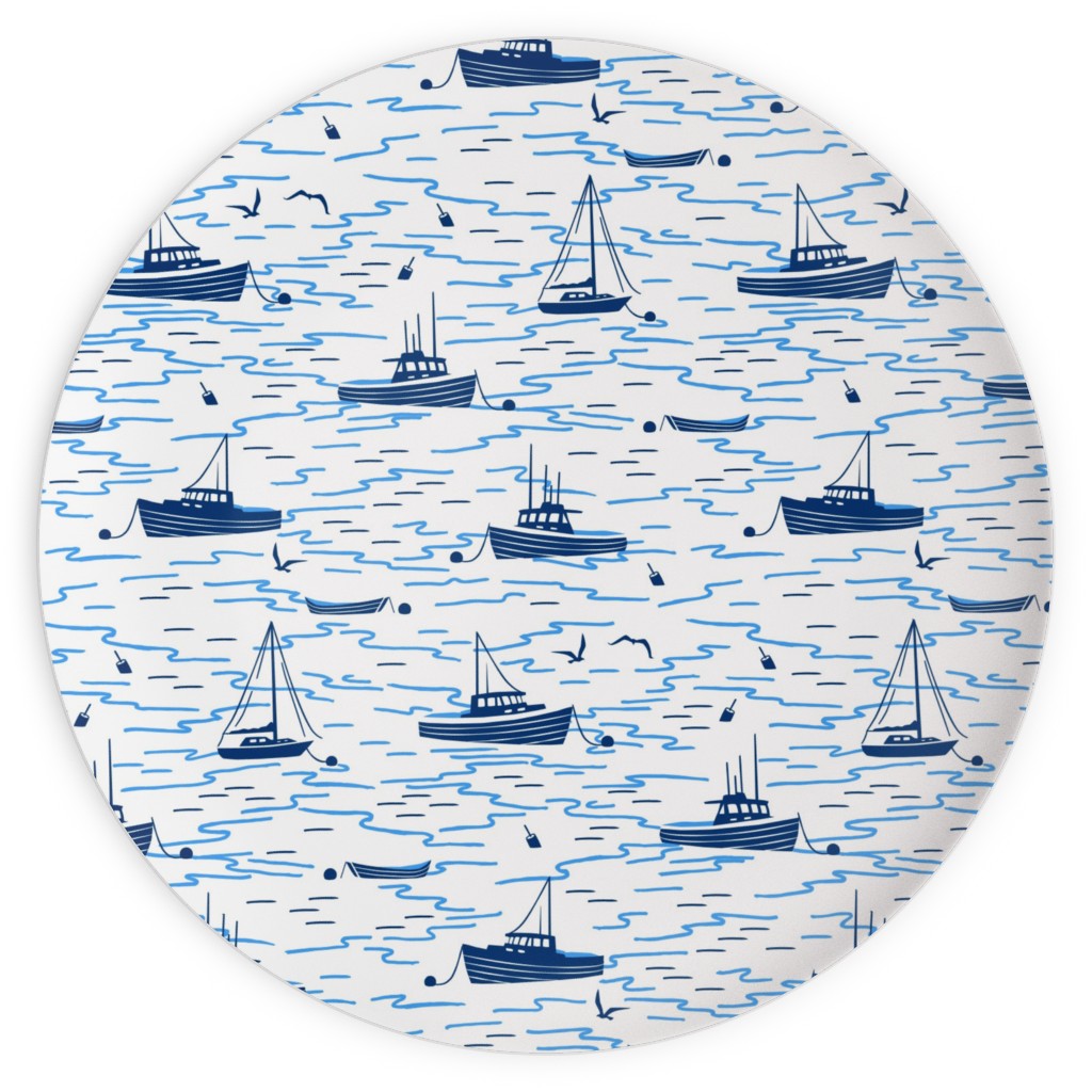 Harbor Boats - Blue & White Plates, 10x10, Blue