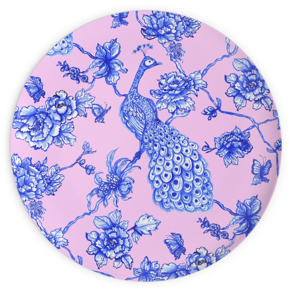 Chinoiserie Peacock Floral Plates, 10x10, Pink