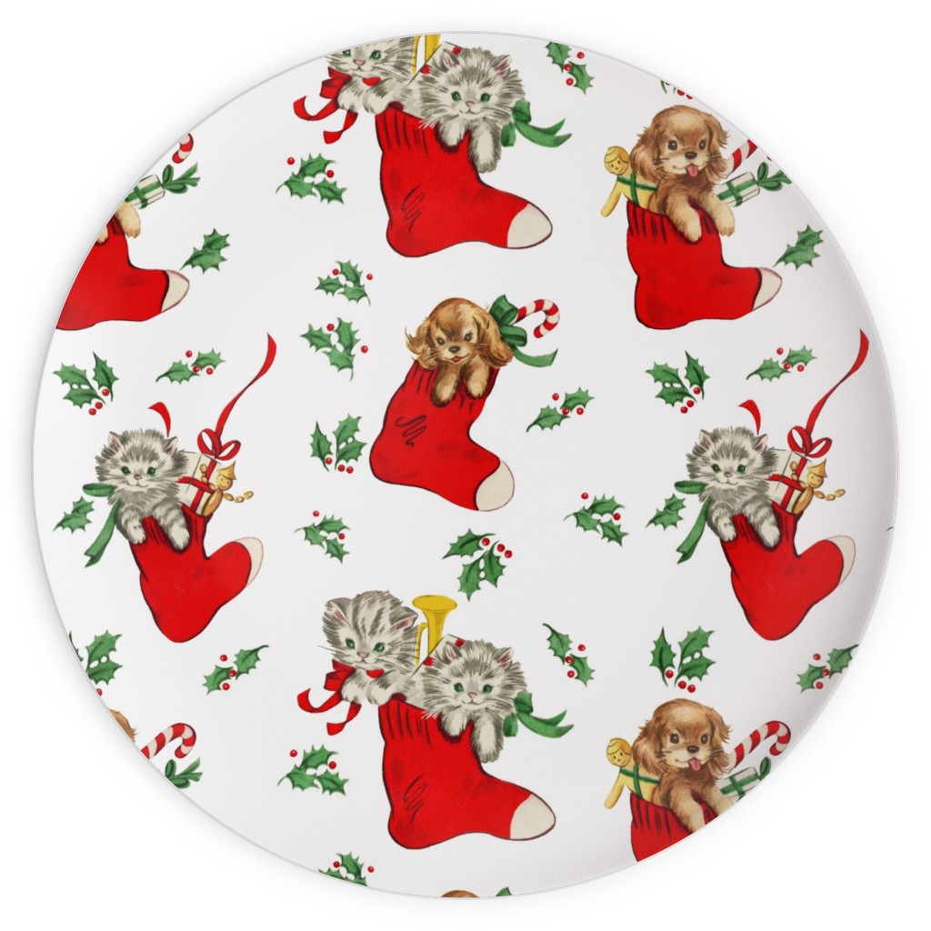 Vintage Christmas Kittens and Puppies Plates, 10x10, Multicolor