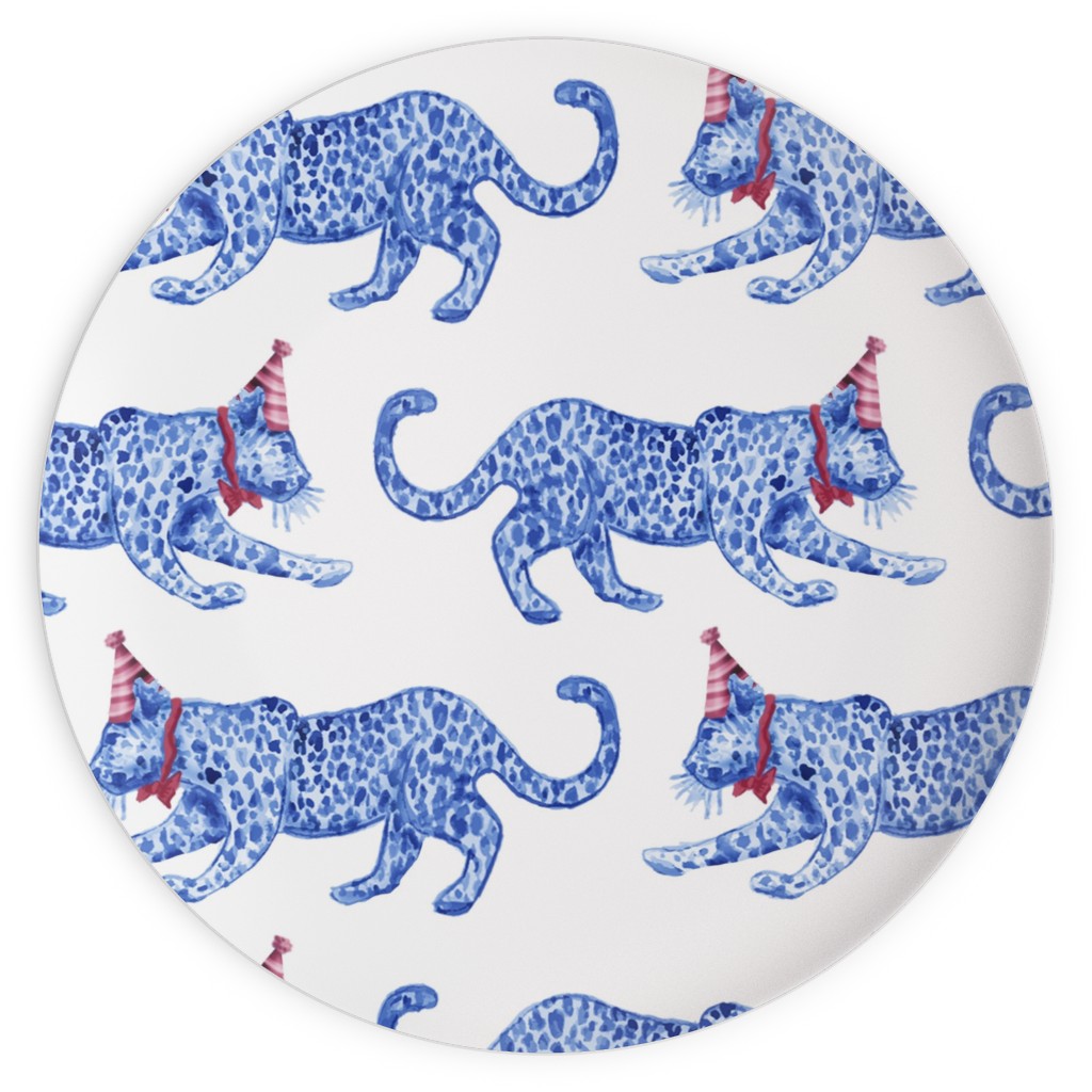 Party Leopards - Blue and Red Plates, 10x10, Blue