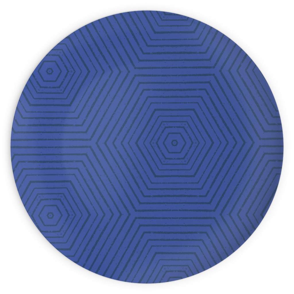 Concentric Hexagons - Cobalt Plates, 10x10, Blue, True Blue