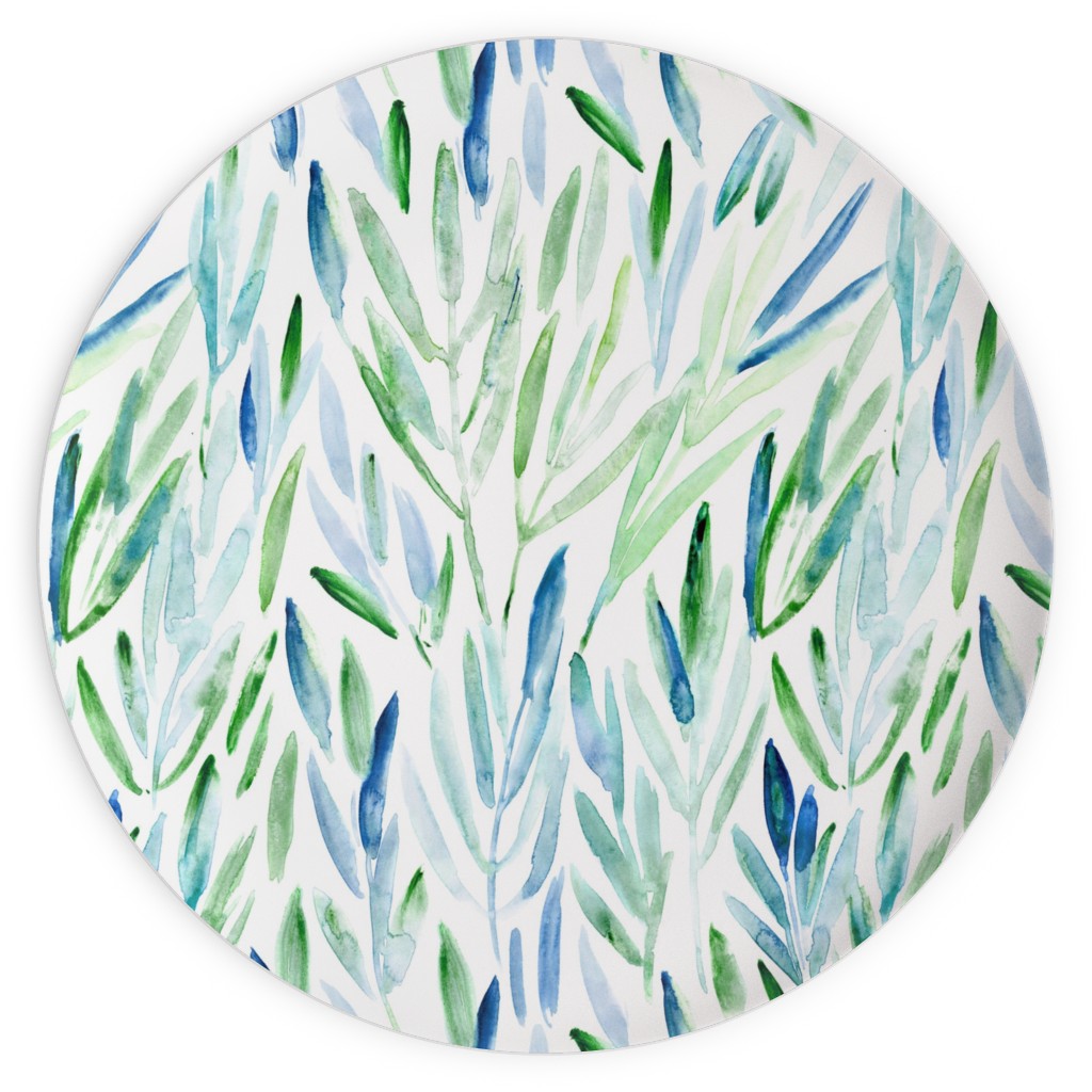 Watercolor Eucalyptus Leaves - Blue and Green Plates, 10x10, Green, Classic Green