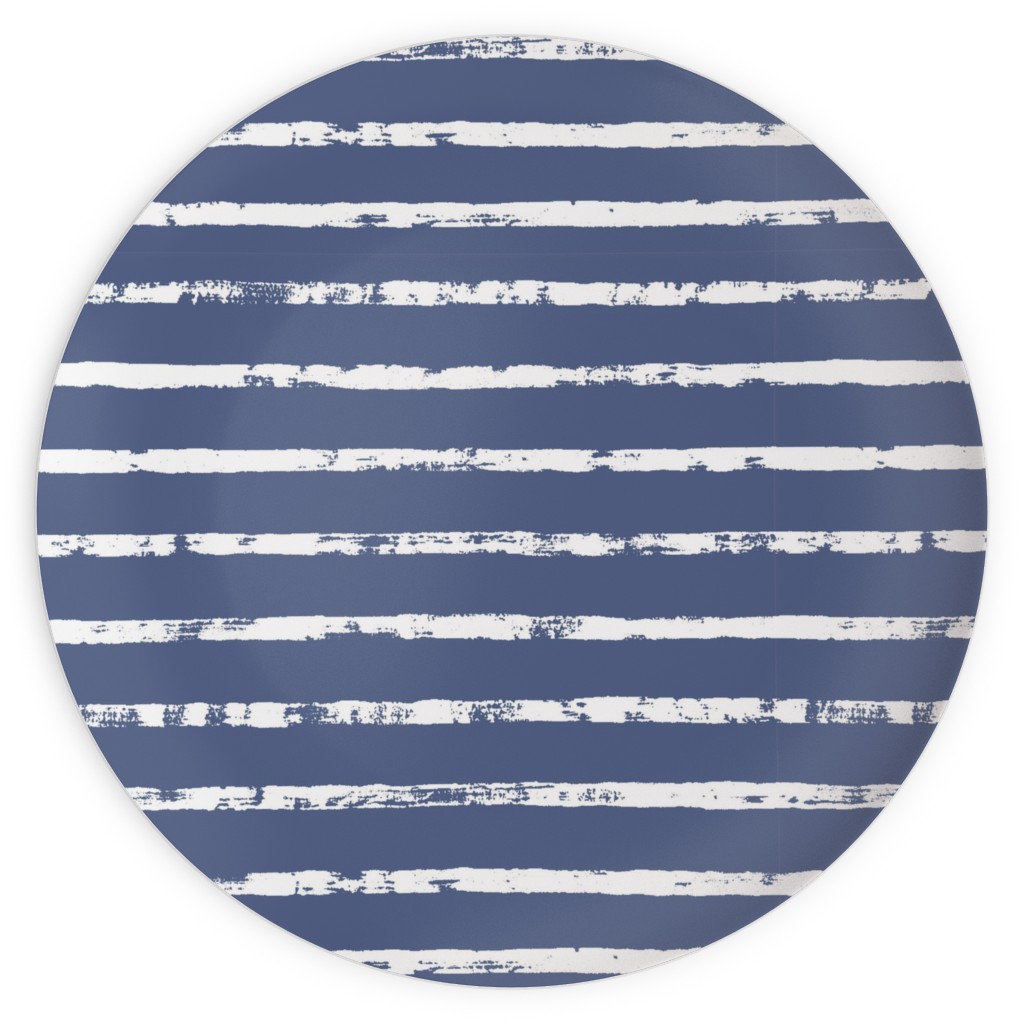 Distressed Dusty Blue and White Stripes Plates, 10x10, Blue