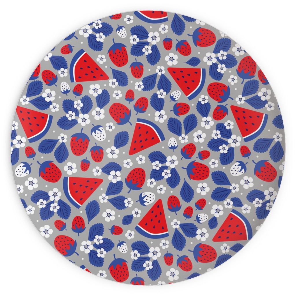Summer Strawberries and Melons - Red, White and Blue Plates, 10x10, Multicolor