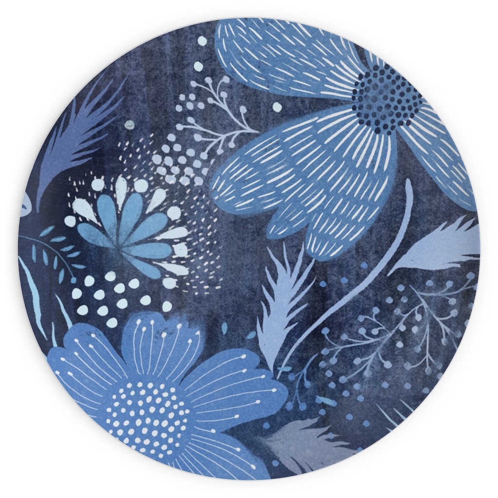 Shibori Flower Abundance - Blue Plates, 10x10, Blue