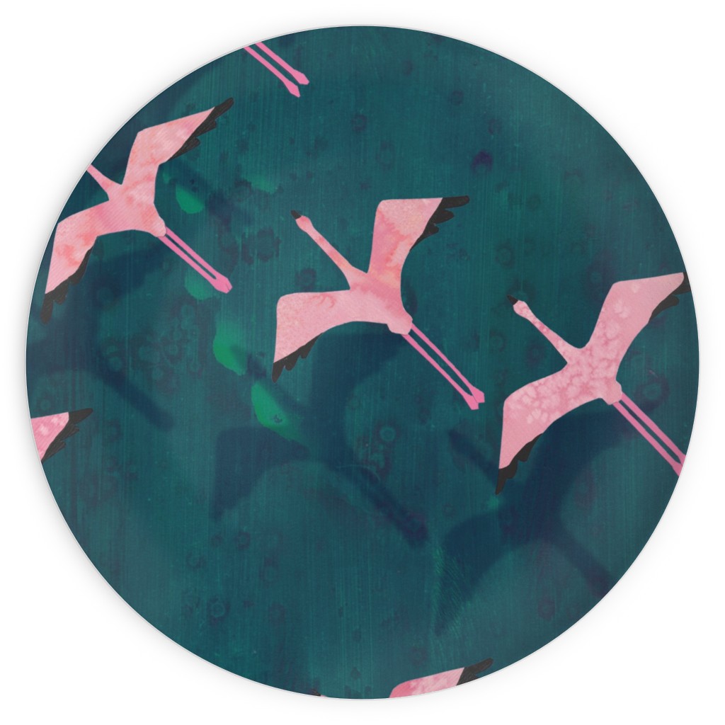 Flamingos Flying Plates, 10x10, Green