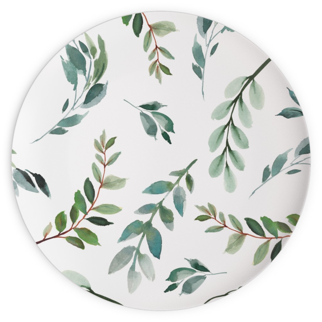 Paprika Floral Greenery Leafs - Green Plates, 10x10, Green, Classic Green