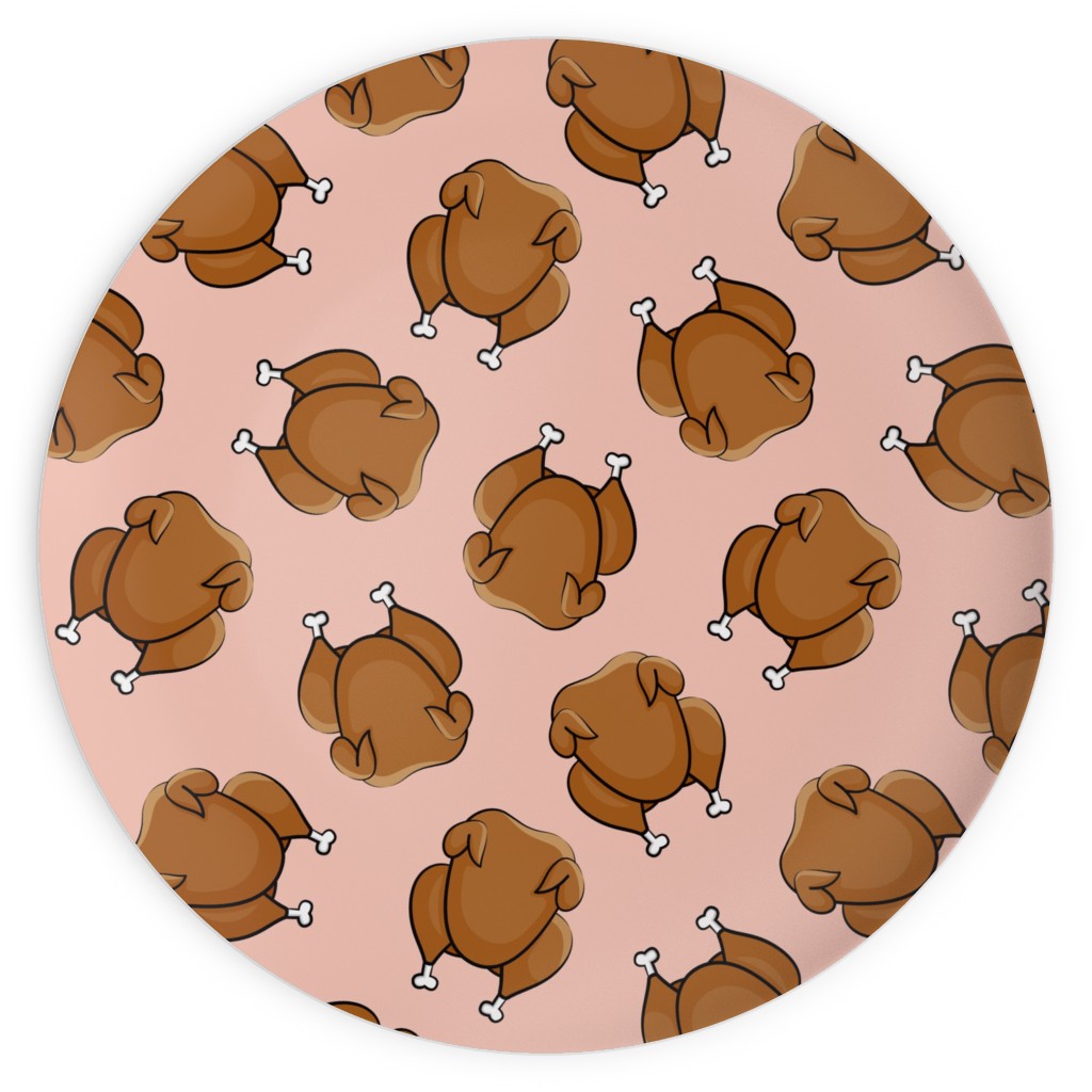 Thanksgiving Day Turkey Toss Plates, 10x10, Pink, Beige