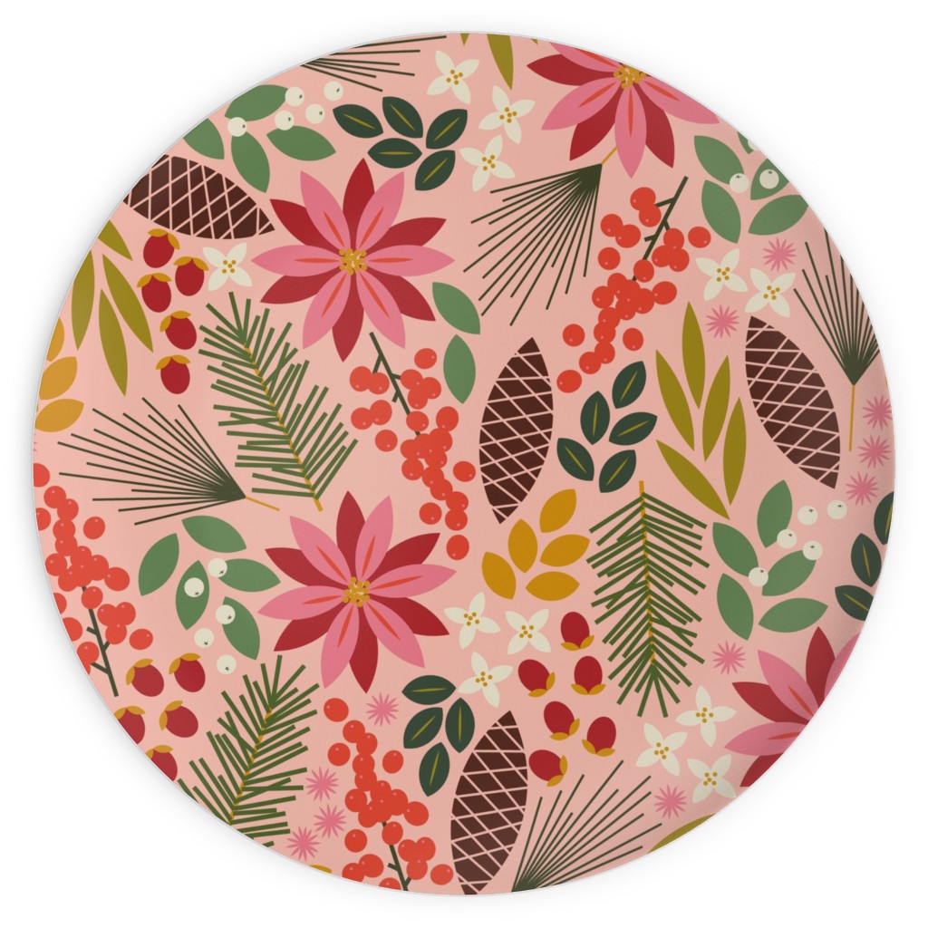Pinecones and Berries - Pink Plates, 10x10, Pink