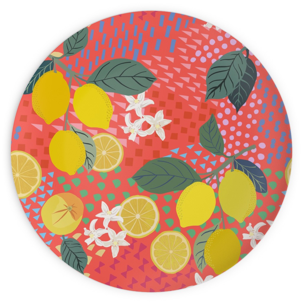 Lemon Flower and Pop - Pink Plates, 10x10, Pink