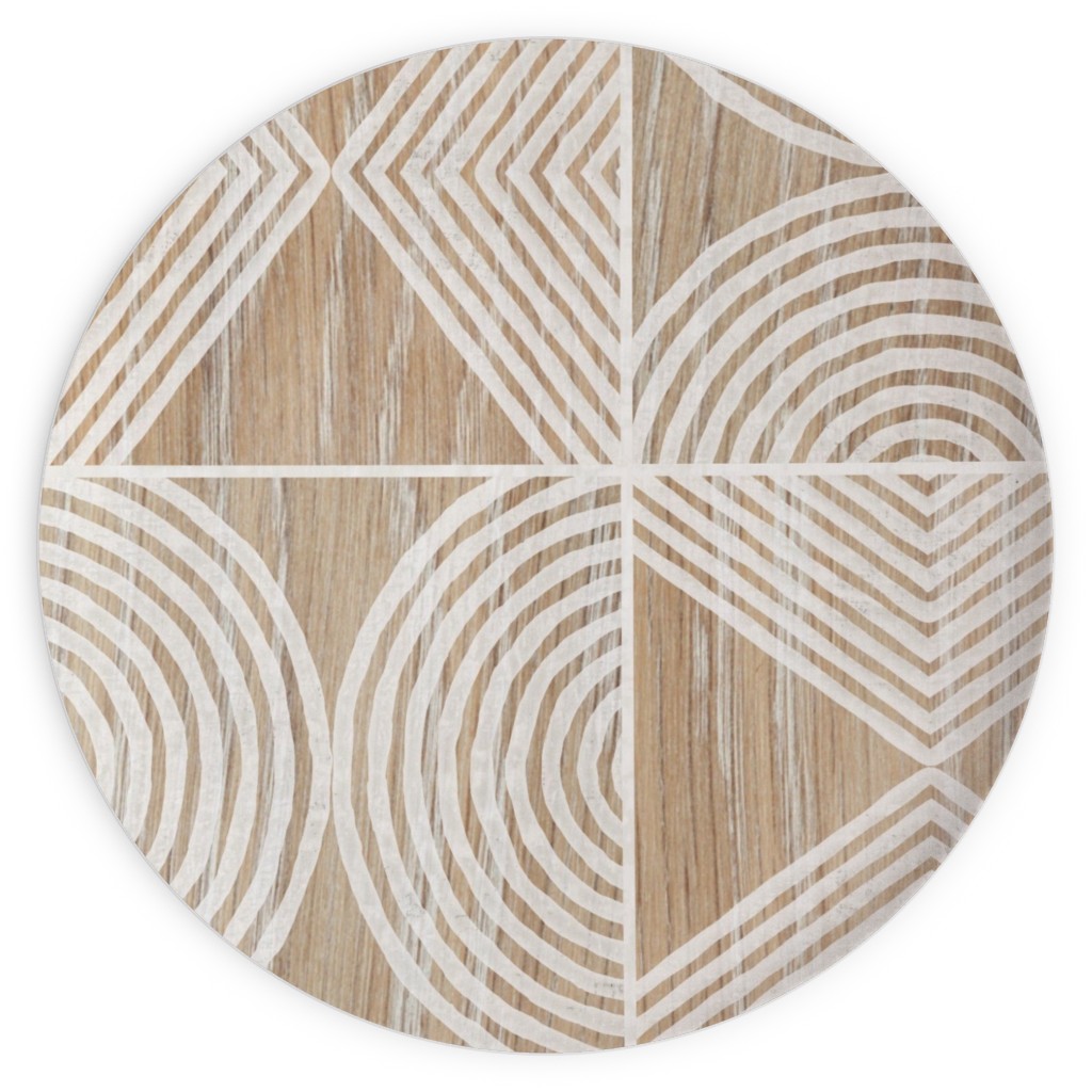 Boho Tribal Woodcut Geometric Shapes Plates, 10x10, Beige, Rye