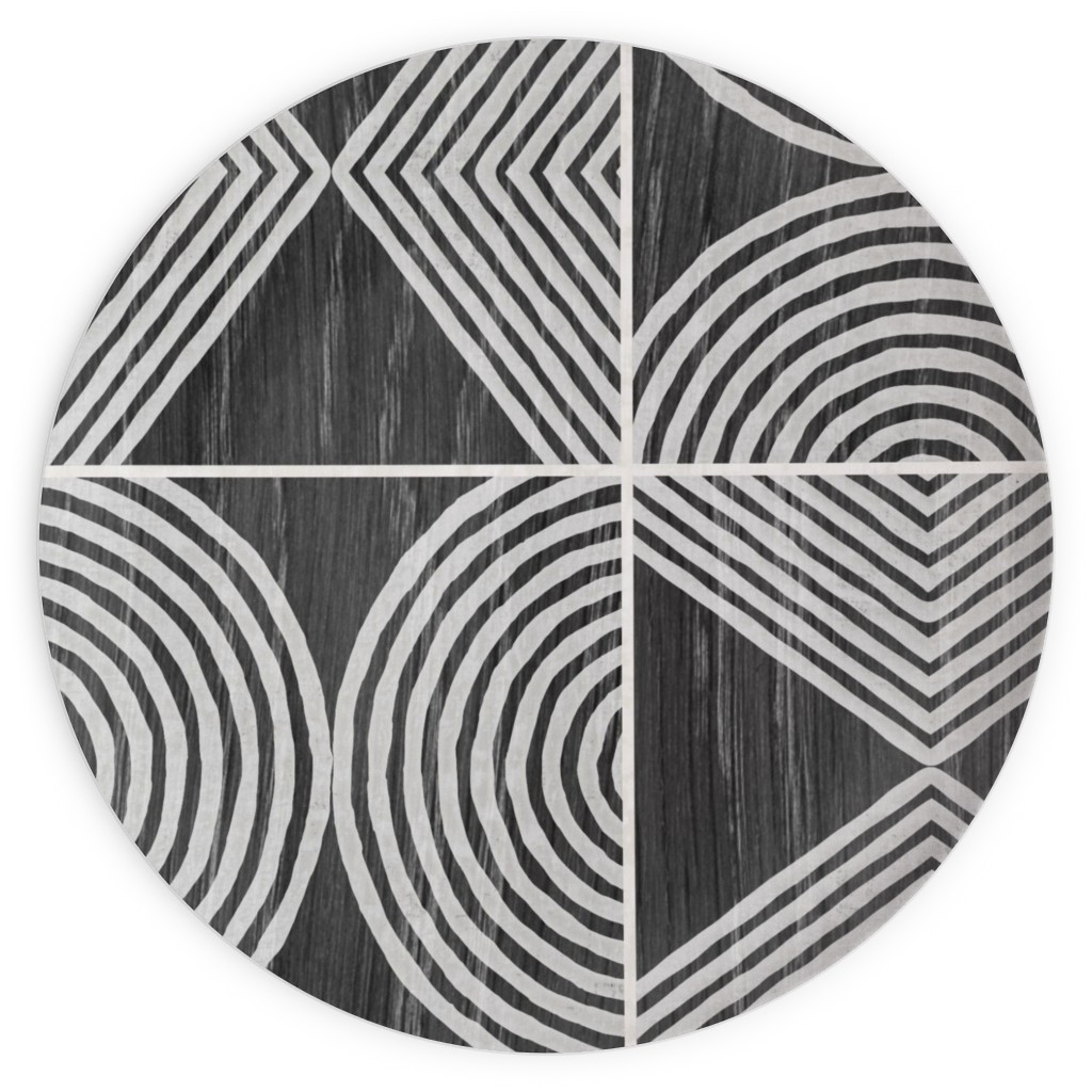 Boho Tribal Woodcut Geometric Shapes Plates, 10x10, Black