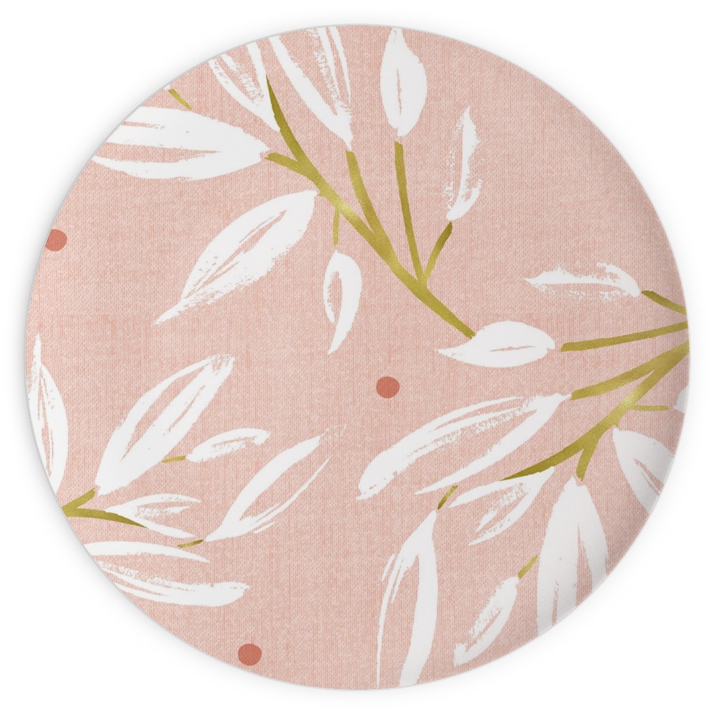 Zen - Gilded Leaves - Blush Pink Large Plates, 10x10, Pink