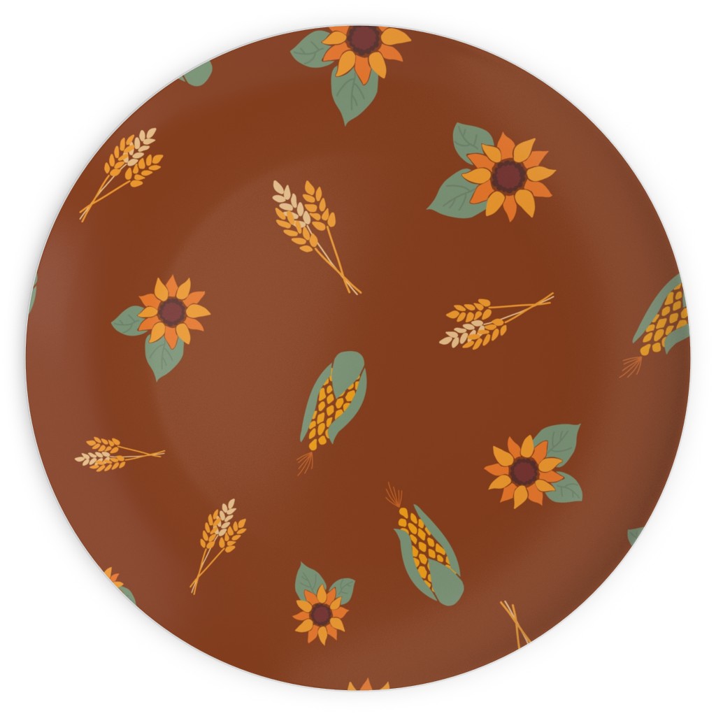Corn & Sunflowers Plates, 10x10, Brown, Brown