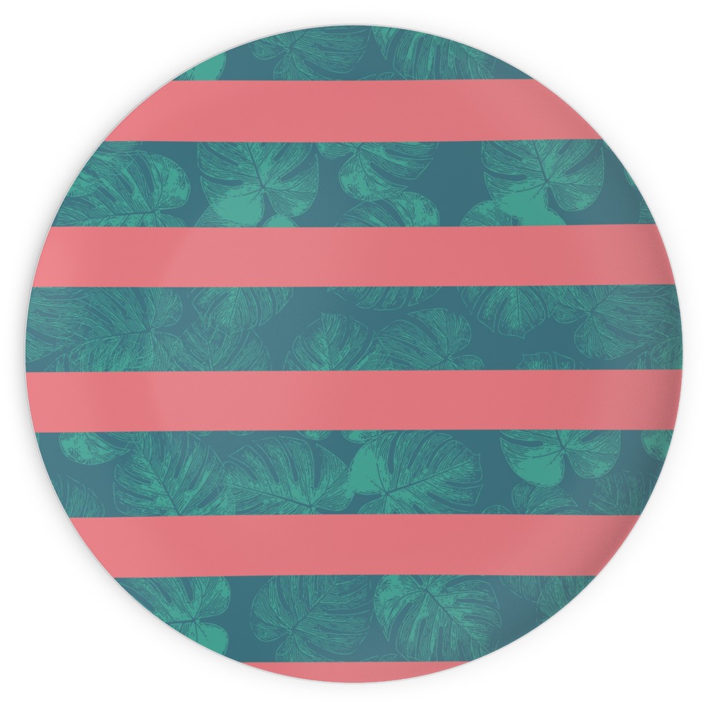 Monstera Leaf Stripes Plates, 10x10, Green, Classic Green