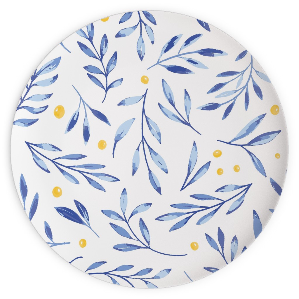 Blue Leaves With Berries Plates, 10x10, Blue