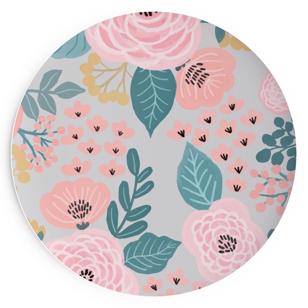 June Botanicals - Gray Salad Plate, Pink