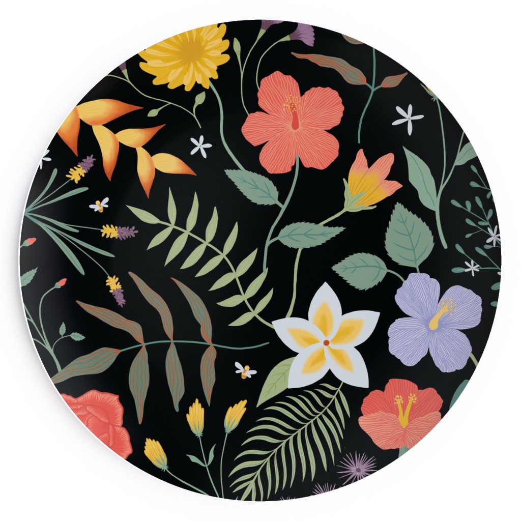 Hawaii Floral - Black Salad Plate, Multicolor