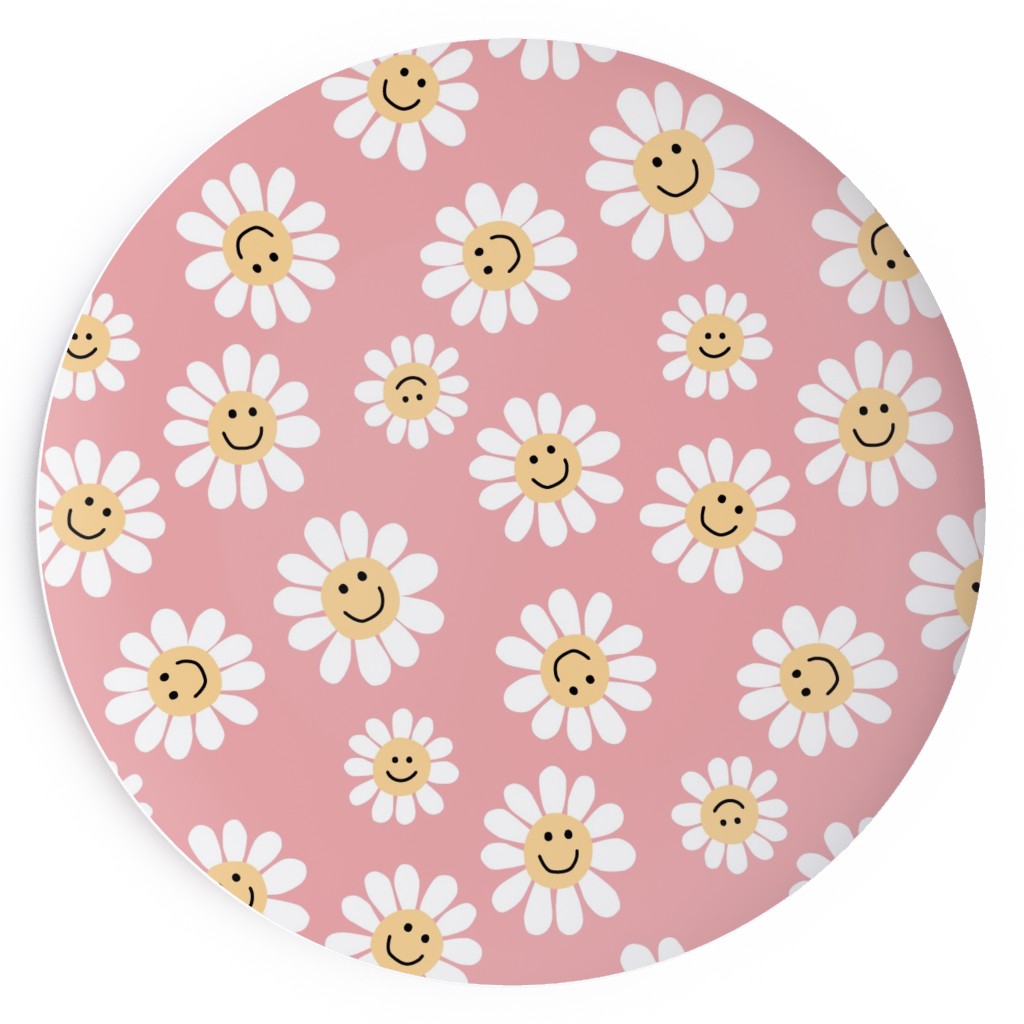 Smiley Daisy Flowers - Pink Salad Plate, Pink