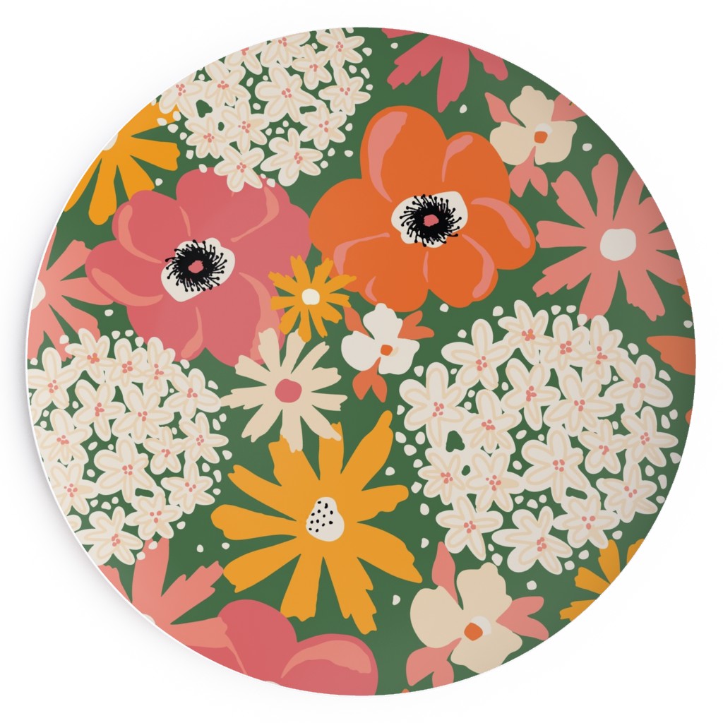 Summer Florals - Green Pink White and Orange Salad Plate, Multicolor