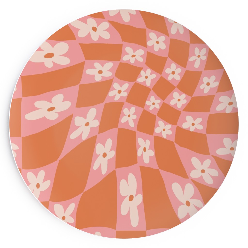 Trippy Chamomile - Floral - Orange and Pink Salad Plate, Orange