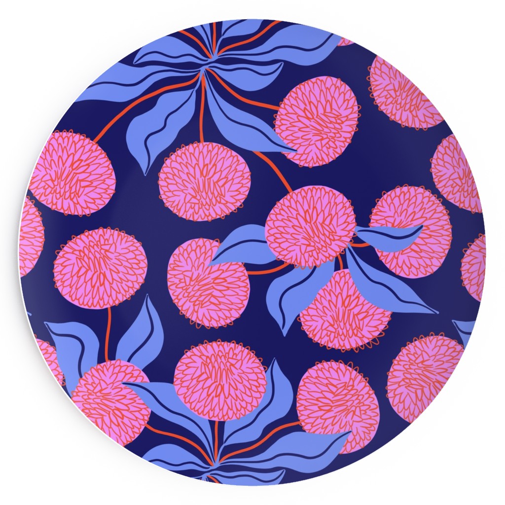 Marigold Pinwheels on Navy Salad Plate, Multicolor