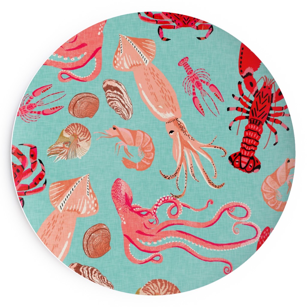Ocean Creatures - Red on Green Salad Plate, Red