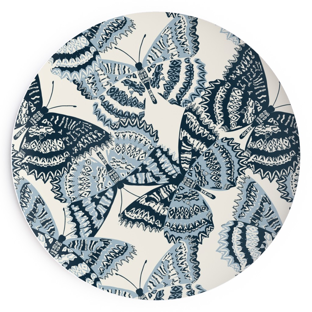 Butterfly - Hand Drawn - Blue Salad Plate, Blue