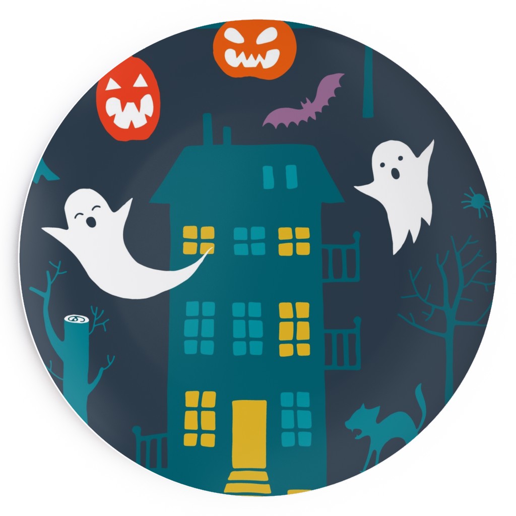 Haunted Halloween Ghost Houses - Multi Salad Plate, Multicolor