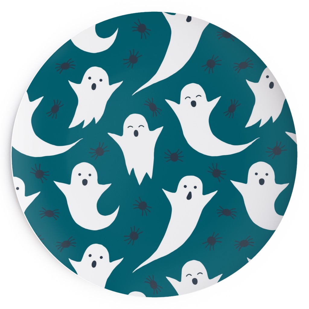 Halloween Ghosts - Dark Teal Salad Plate, Green