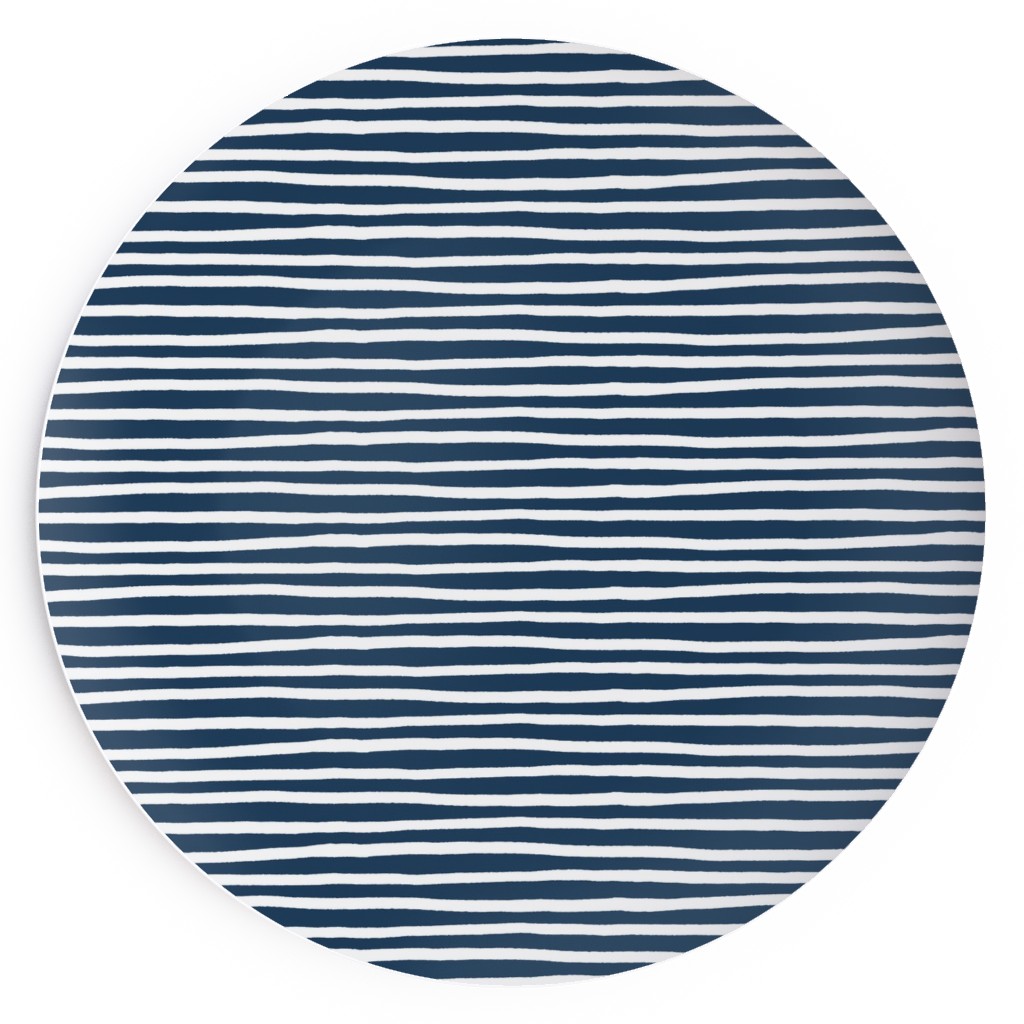 Navy Blue and White Stripes Salad Plate, Blue