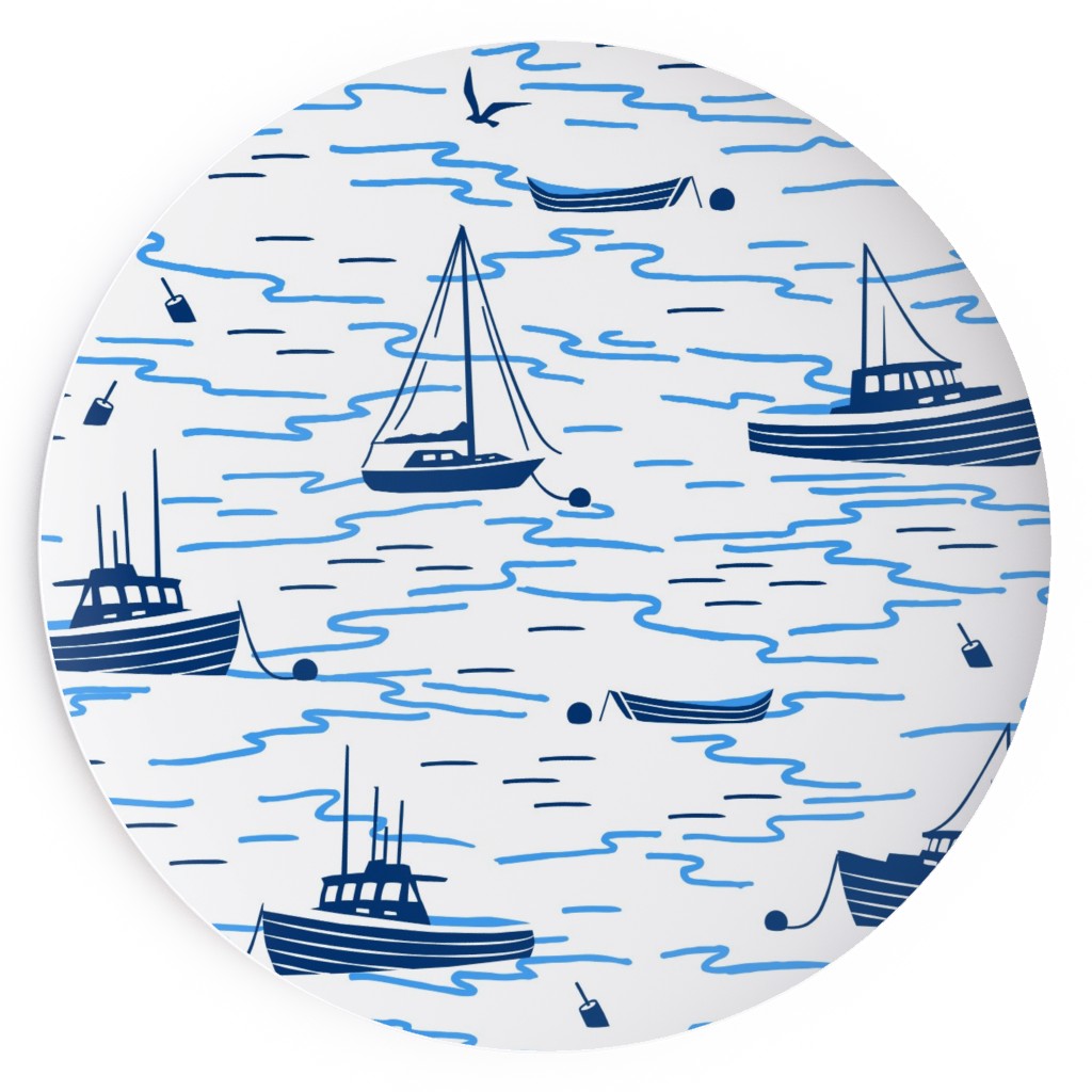 Harbor Boats - Blue on White Salad Plate, Blue