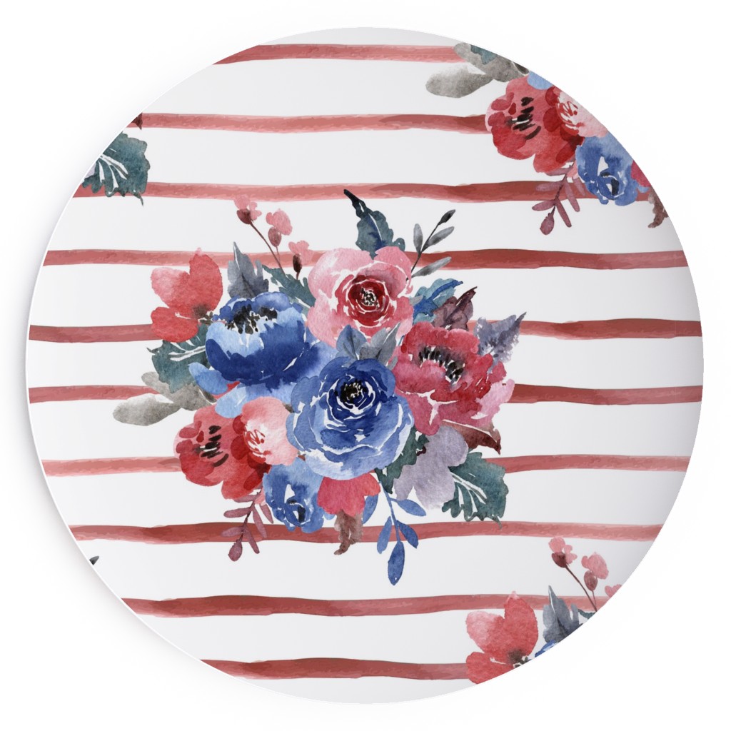 Freedom Florals With Red Stripes - Multi Salad Plate, Red
