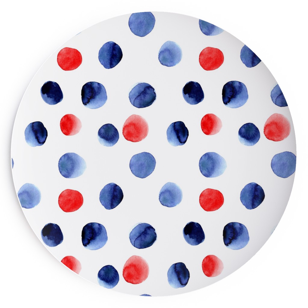 Red and Blue Watercolor Dots Salad Plate, Blue