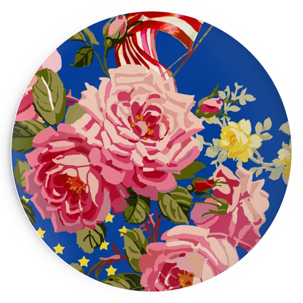 Americana Summer Roses - Blue Salad Plate, Blue