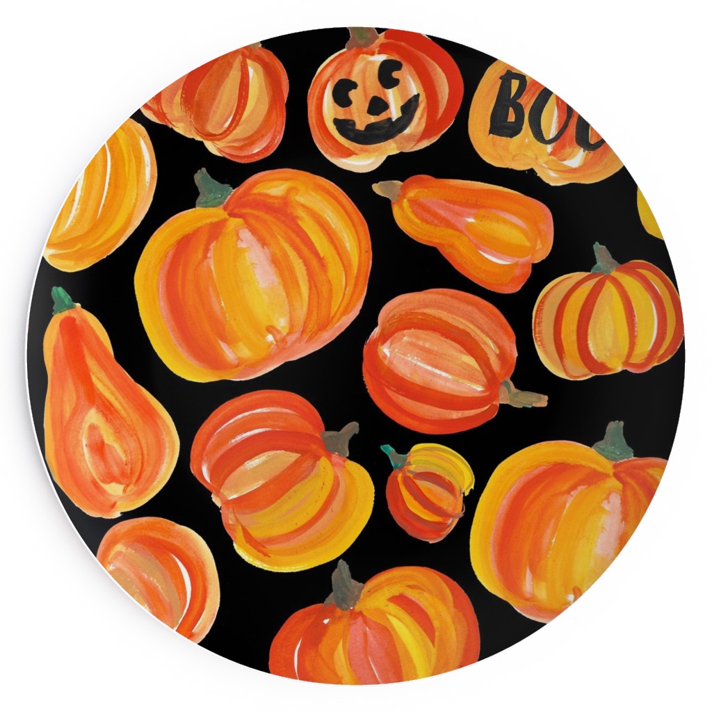 Watercolor Pumpkins - Black Salad Plate, Orange