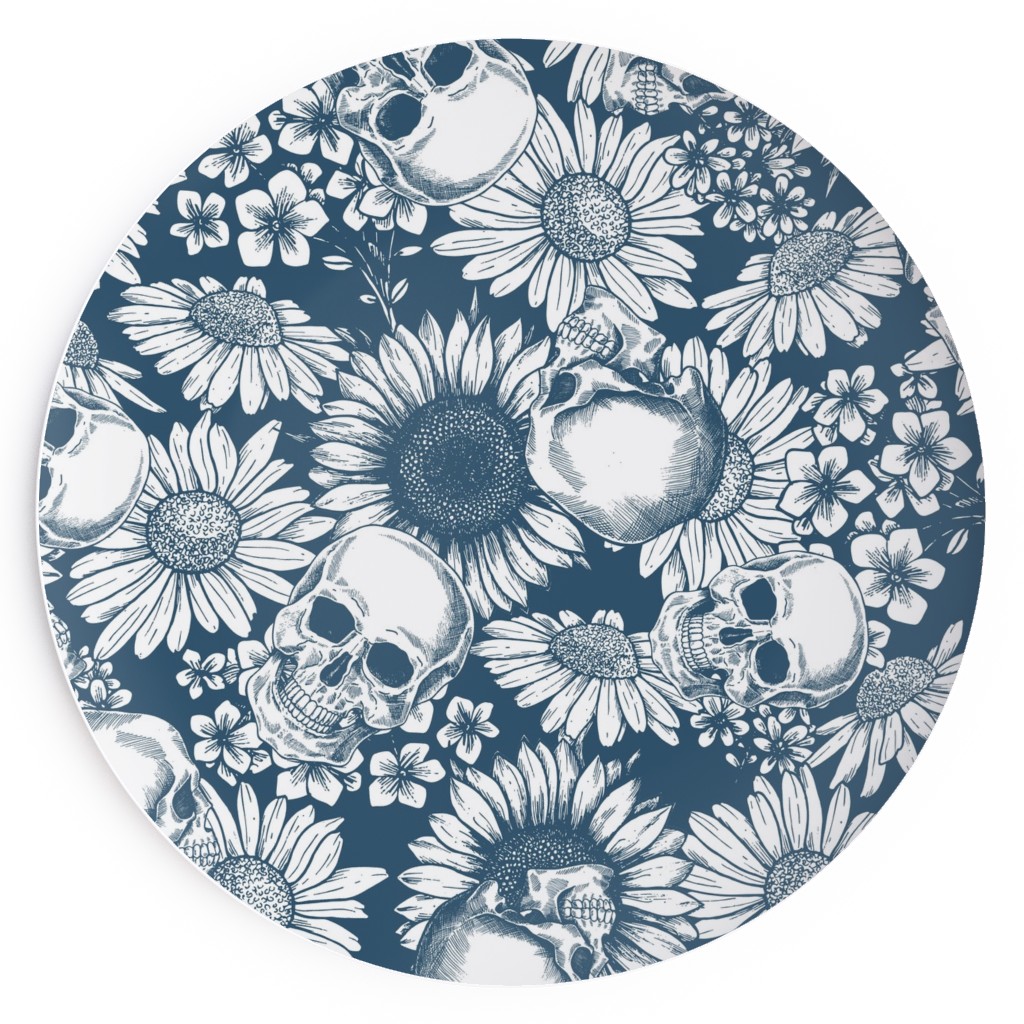Floral Skull - Blue Salad Plate, Blue