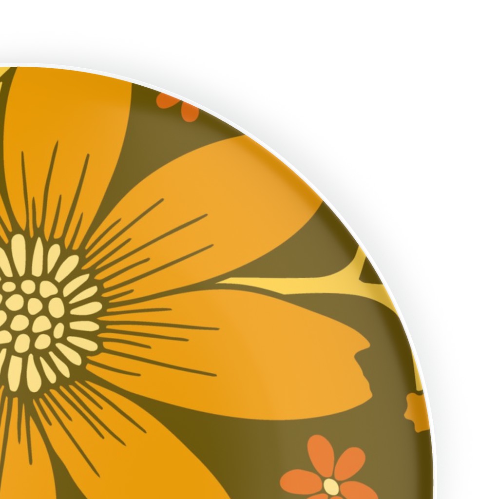 1970s Retro Flowers Yellow, Orange & Olive Green Salad Plate Shutterfly