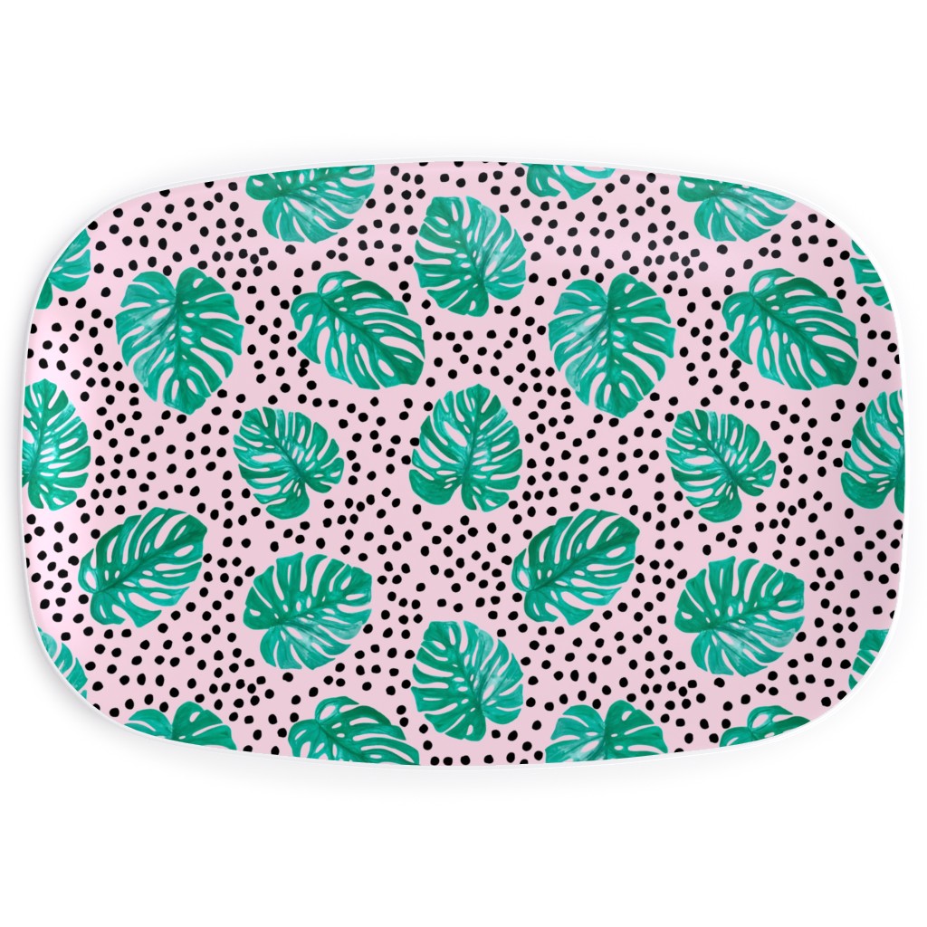 Tropical Monstera - Pink Serving Platter, Pink