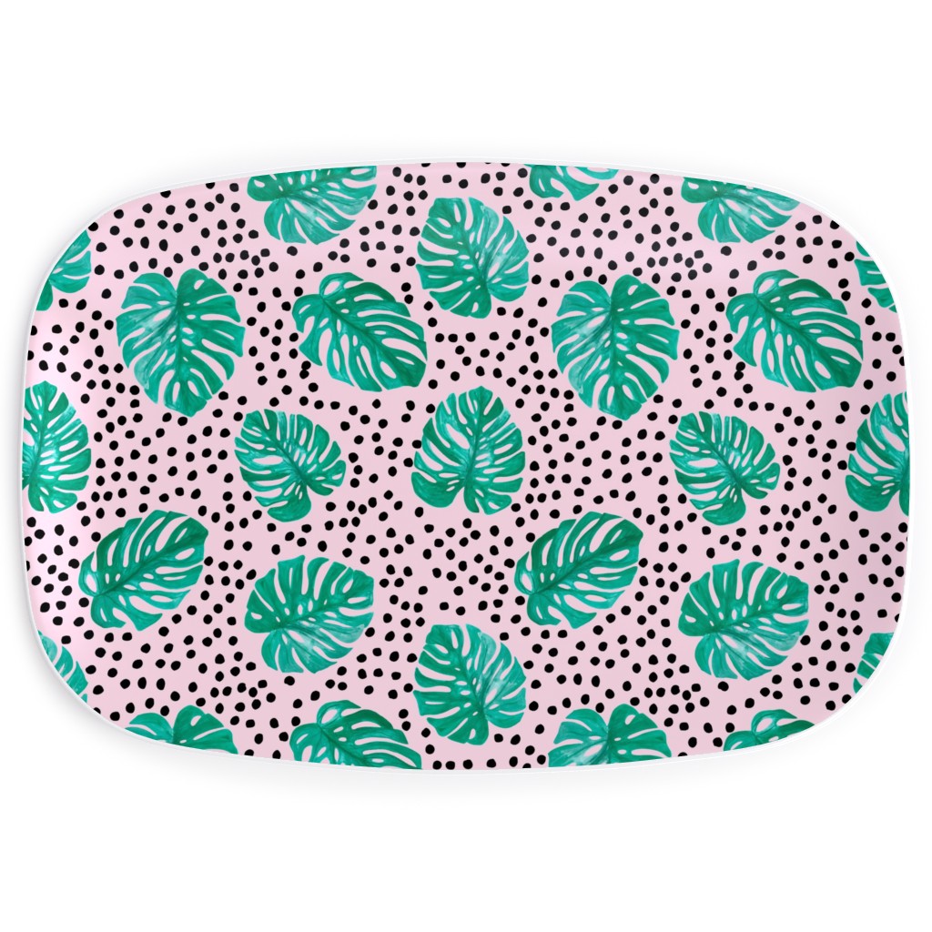 Tropical Monstera - Pink Serving Platter, Pink