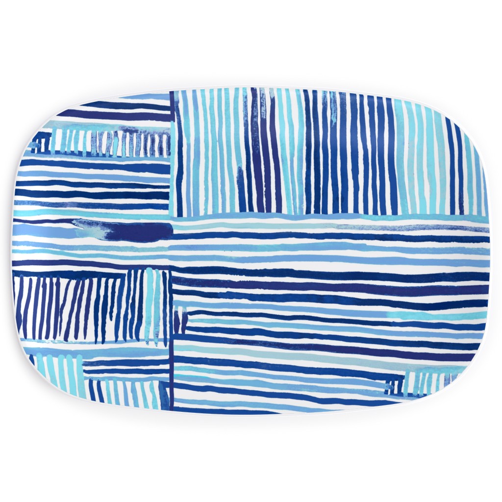 Linear Meditation Serving Platter, Blue