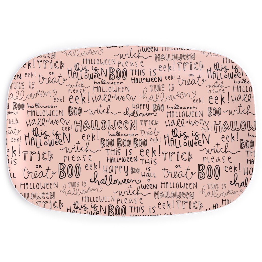 Halloween Words - Black Serving Platter, Pink