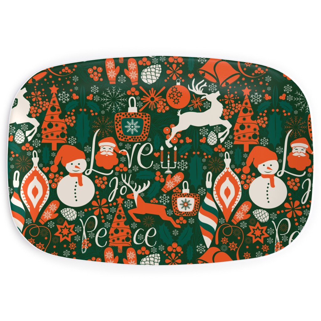 Christmas Joy Love Peace Serving Platter, Green, Classic Green