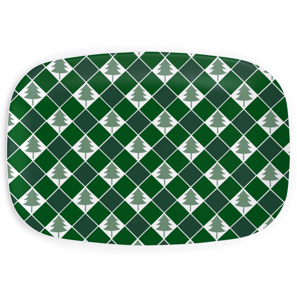 Christmas Tree Checkers - Green Serving Platter, Green