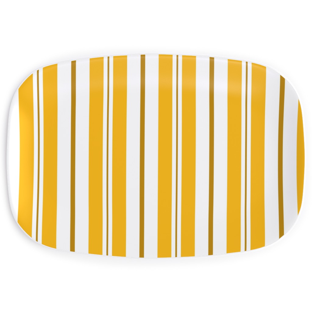 Gold White and Brown Stripes Serving Platter, Yellow