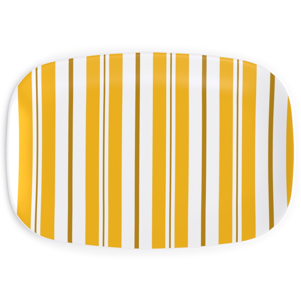 Gold White and Brown Stripes Serving Platter, Yellow, Classic Yellow
