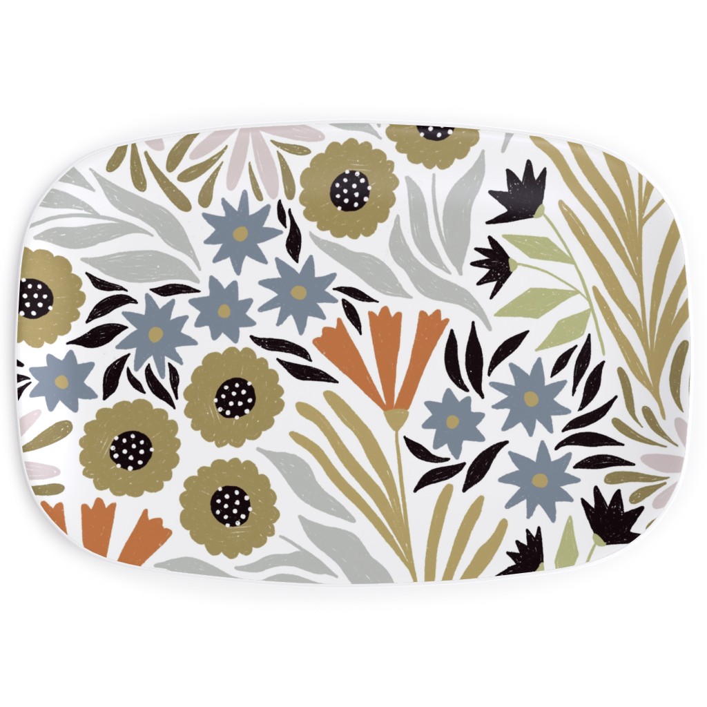 Adeline Floral - Muted Multi Serving Platter, Multicolor