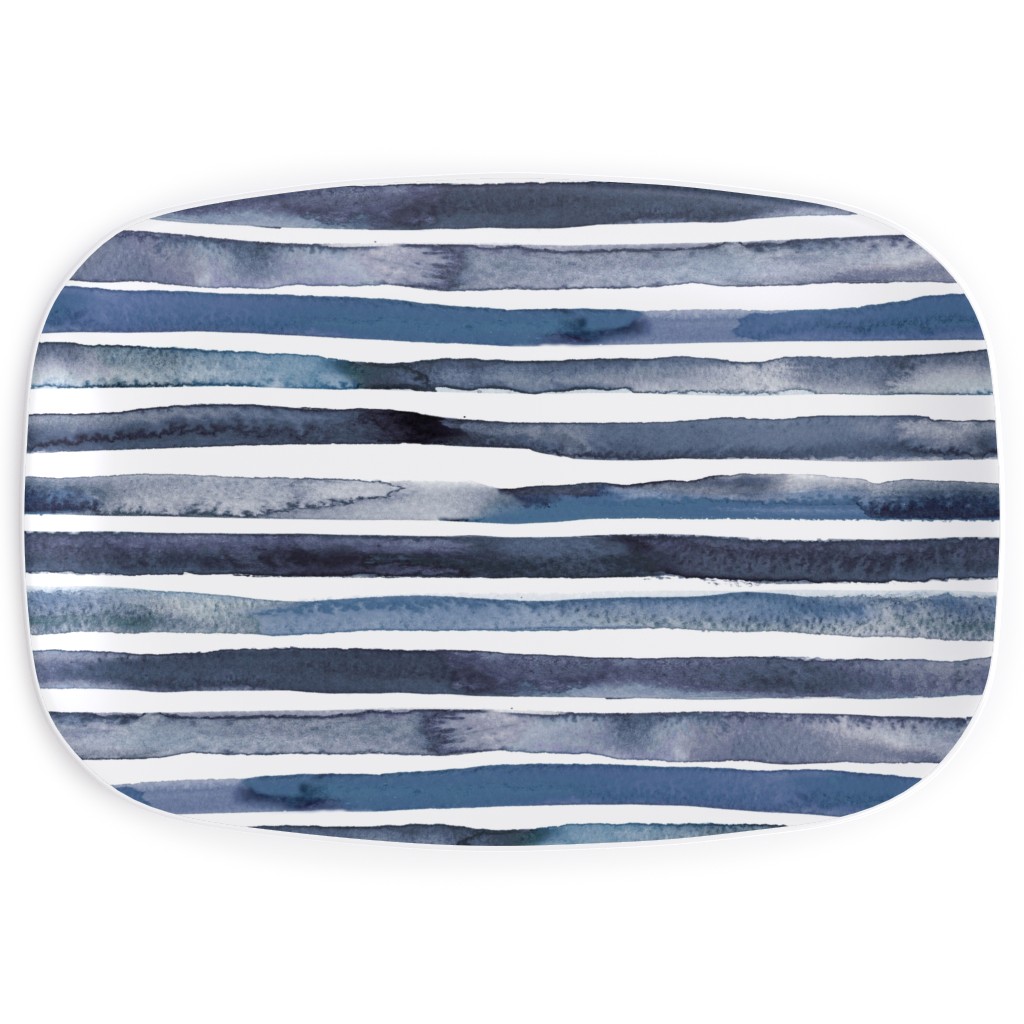 Watercolor Stripes - Blue Serving Platter, Blue, True Blue
