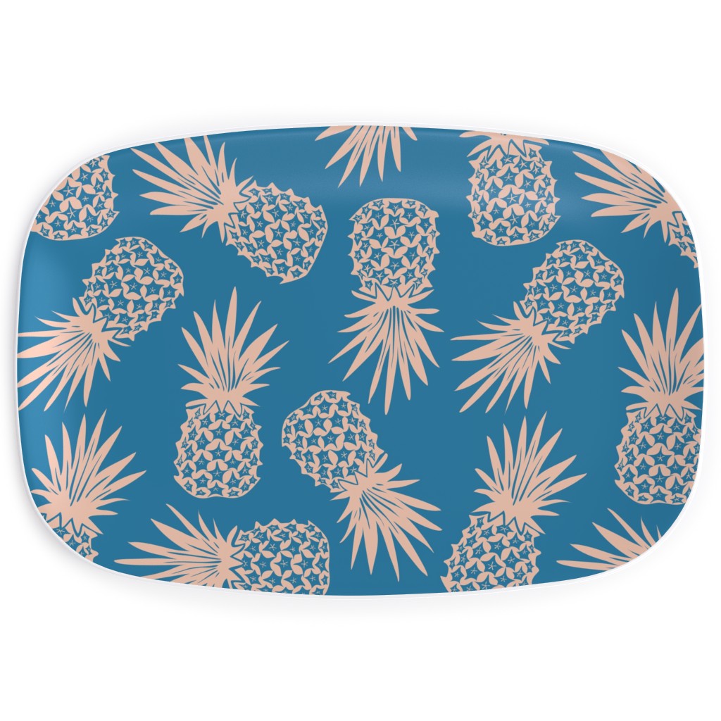 Pineapples Serving Platter, Blue