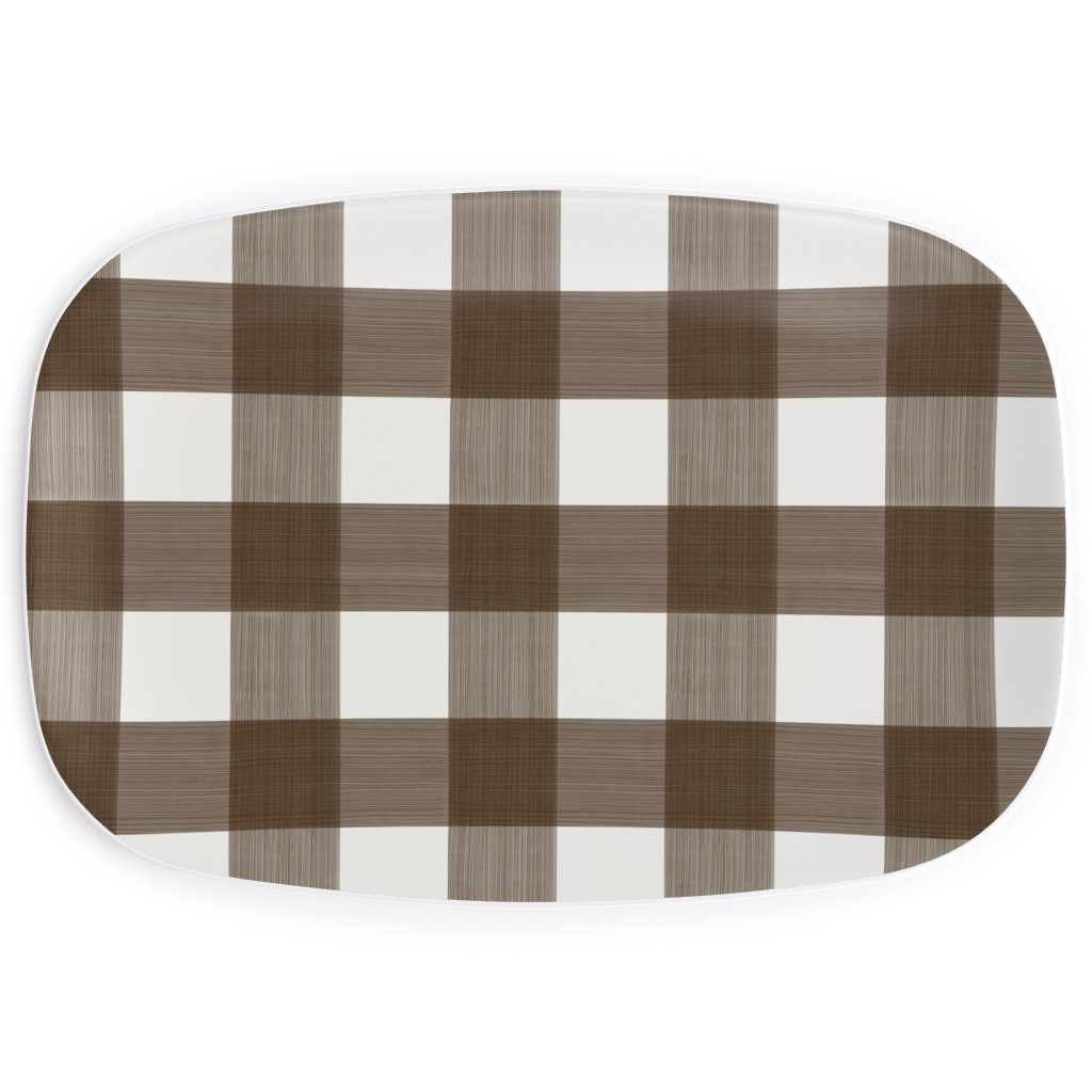 Cross Hatch Plaid Serving Platter, Brown, Granite